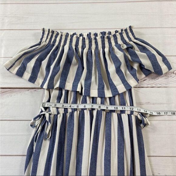 Ark & Co Womens Blue//White Striped Off Shoulder Smocked Maxi Dress Medium - Picture 11 of 11